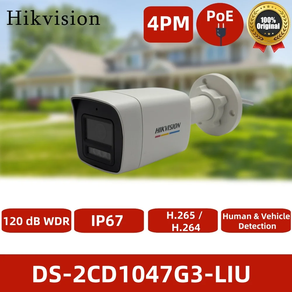 

Hikvision DS-2CD1047G3-LIU 4MP Outdoor Network Camera 4mm F1.0 ColorVu 3.0 Smart Hybrid Light IR & White Light PoE Built-in Micr