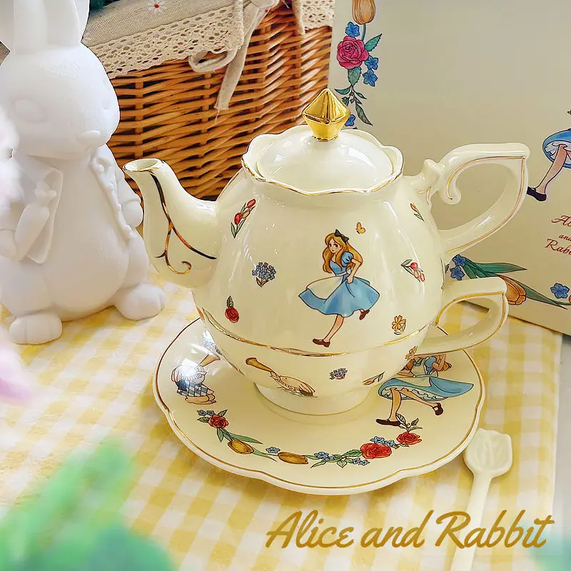 

New Product Mother and Child Pot Alice Wonderland Tea Set Alices and Rabbit Ceramic Coffee Cup and Plate Mug Cartoon