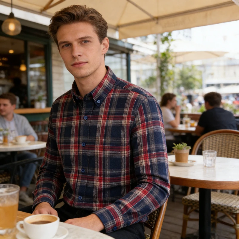 

Plus size 7xl 100%cotton brushed long sleeve shirts for men plaid casual soft tops single pocket vintage designer clothes