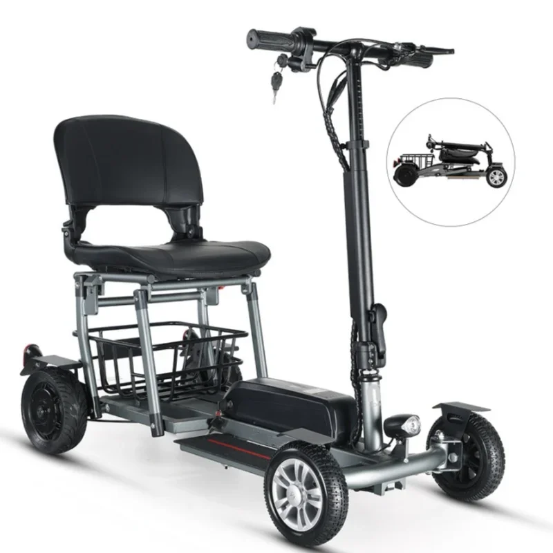 Small Household Four-Wheel Aluminum Alloy Electric Scooter Ultra-Light Lithium Battery Adult Elderly Walker Rollator Foldable