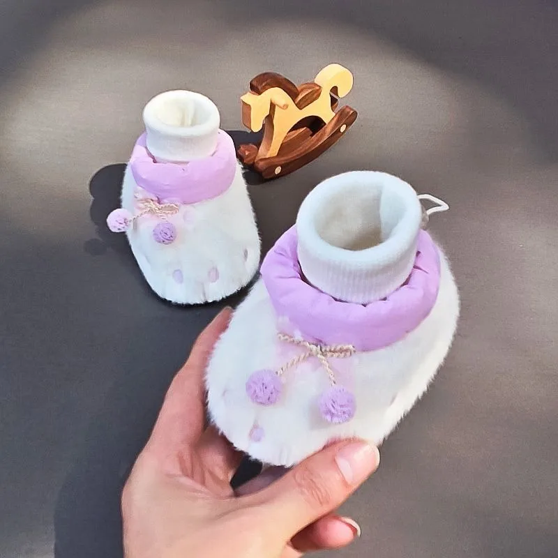 

Зимние пинетки для новорожденных, От 0 до 12 месяцев, на флисовой подкладке, на мягкой подошве, унисекс, детская прогулочная обувь, противоскользящая ​