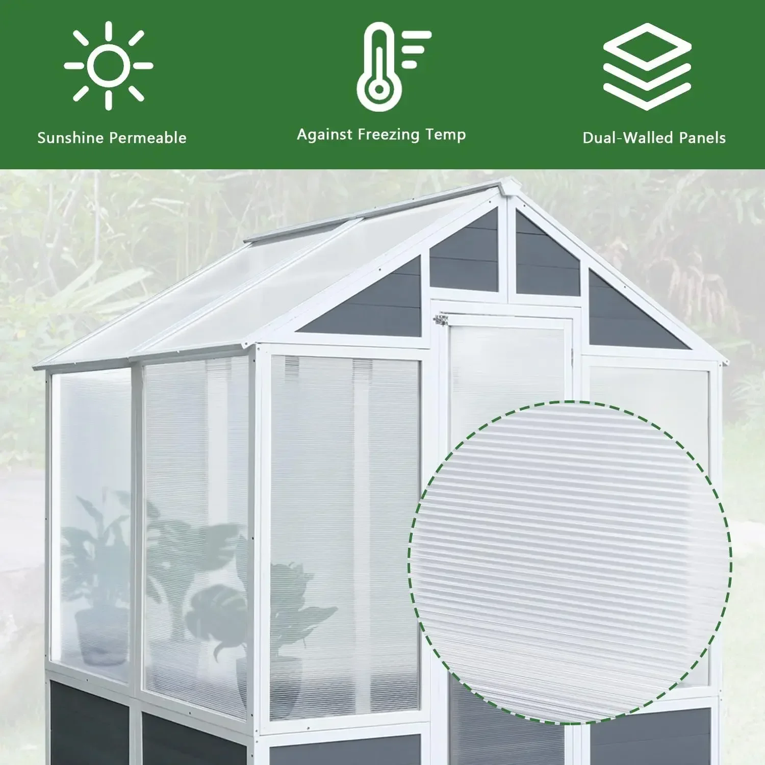 6' x 4' Polycarbonate Greenhouse, Outdoor Walk-in greenhouse kit with Wooden Frame