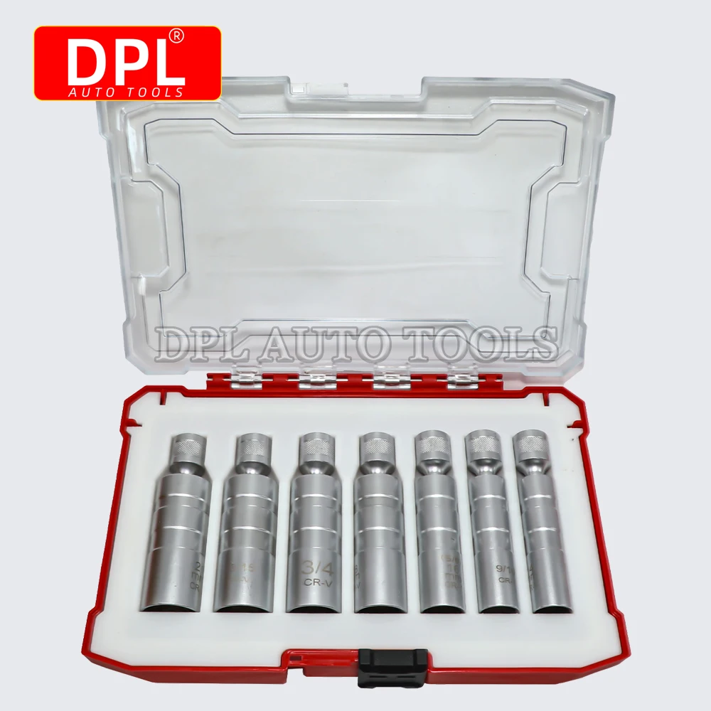 

7 Pcs 12pt Magnetic Thin Wall Spark Plug Socket Universal Joint 3/8-Inch Drive Swivel Socket Removal Tool Set