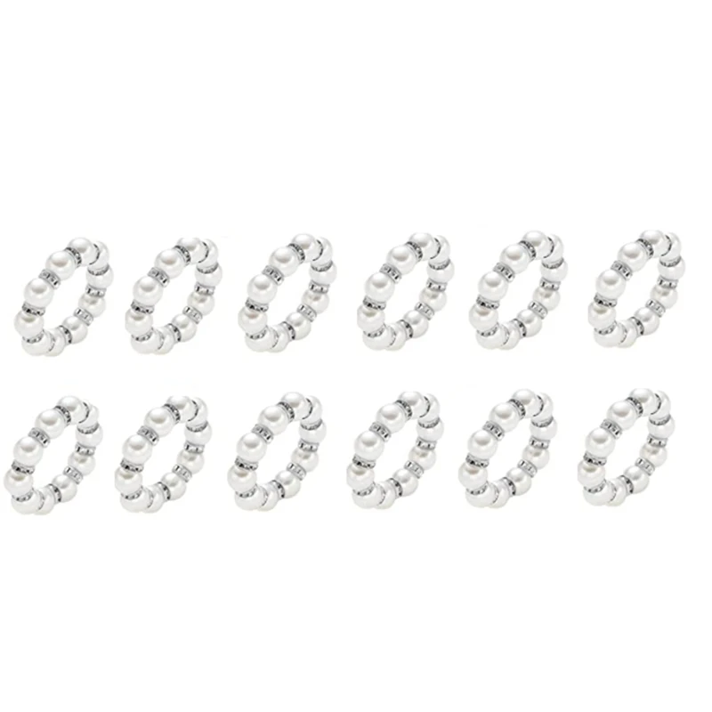 

BEAU-Bling Pearl Napkin Rings Set Of 12,Rhinestone Napkin Ring Holder For Dinner Wedding Family Gatherings