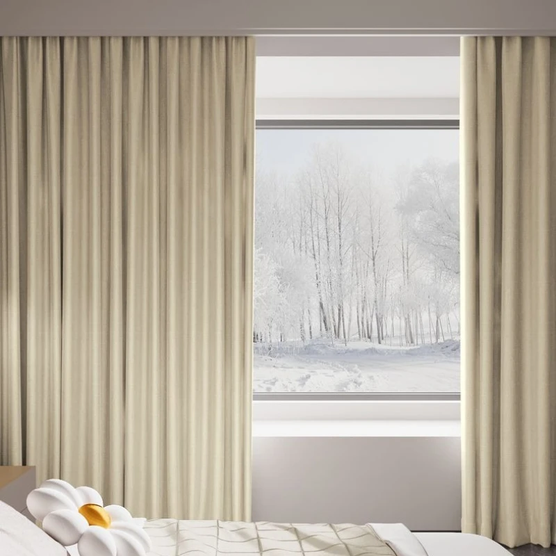 Ins Cotton Linen Full Blackout Living Room Curtain Soundproof Sunshade Bedroom Curtains Thermal Insulation High-end Hotel Drapes