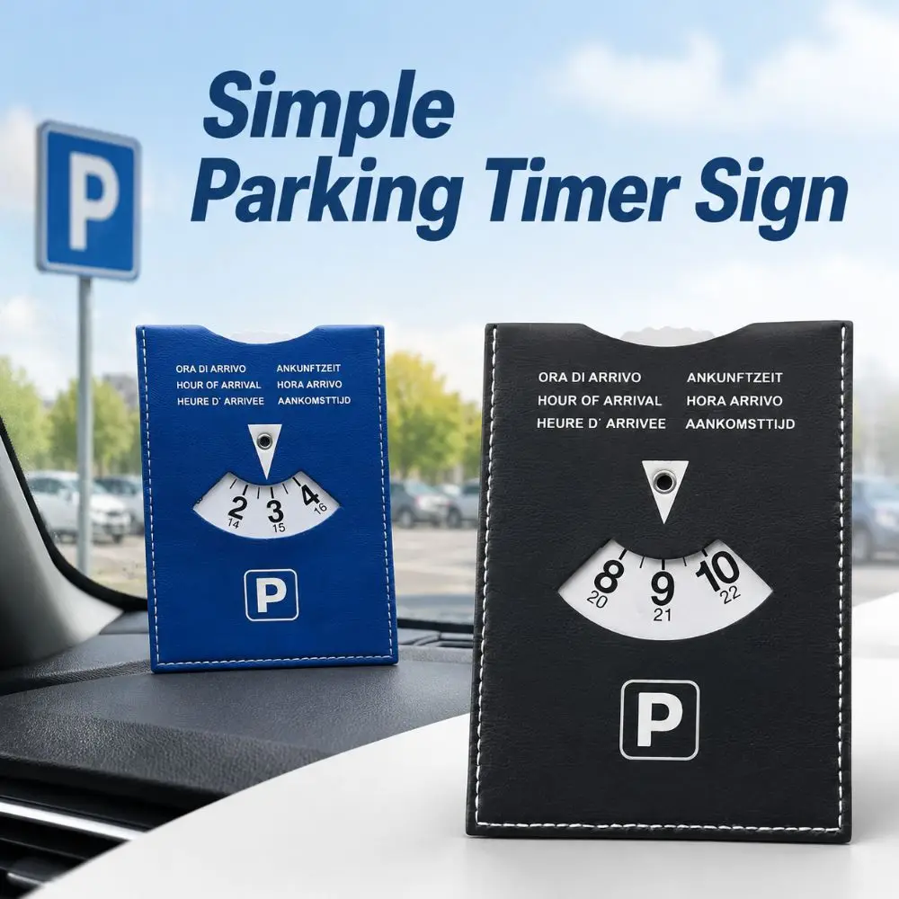 New PU Leather Parking Timer Sign Universal Waterproof Simple Parking Timer Durable 6-Language Version Convenient Parking Tool