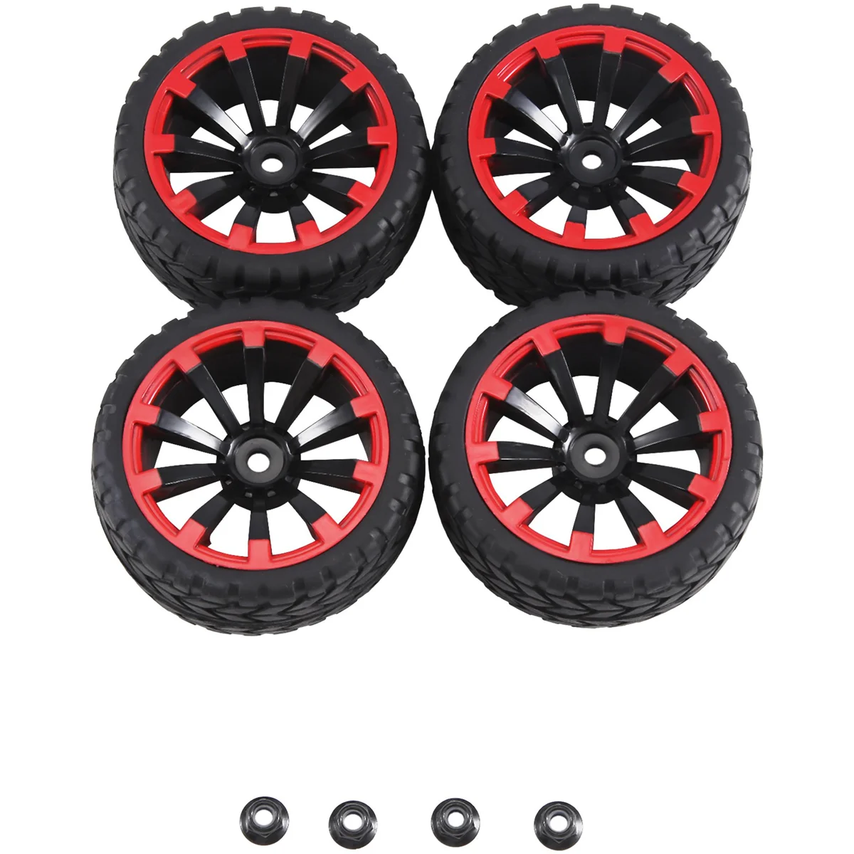 

IINBD-4Pcs 12mm Hex Wheel Rims & OD 2.59Inch Rubber Tires,A
