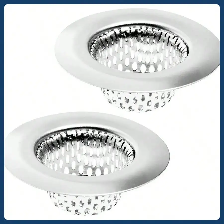 

2-упаковка — сетчатые фильтры для раковин для ванной комнаты, утилиты, сточных вод, стирки, автофургонов и ванной комнаты, сливные фильтры для раковины, уловитель волос. Нержавеющая сталь