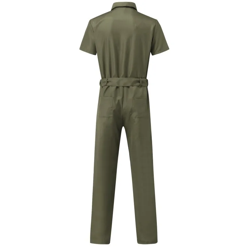 Men's Overalls Casual Streetwear Pocket Solid Color Short Sleeve+Trousers Jumpsuit Fashion Leisure Basic Work Cargos Pants