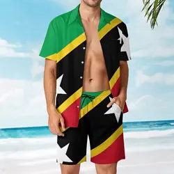 2 Pieces Suit St. Kitts And Nevis Flag Vintage Men's Beach Suit Top Quality  Running Eur Size