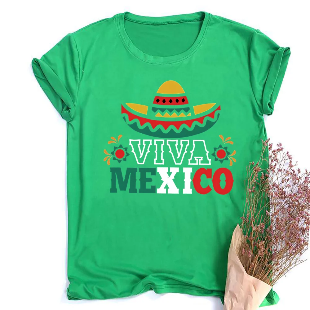 Viva Mexico Graphic Crew Neck Tee Womens Mexico Flag Graphic Running T-Shirt Independence Day Ladies T-Shirts