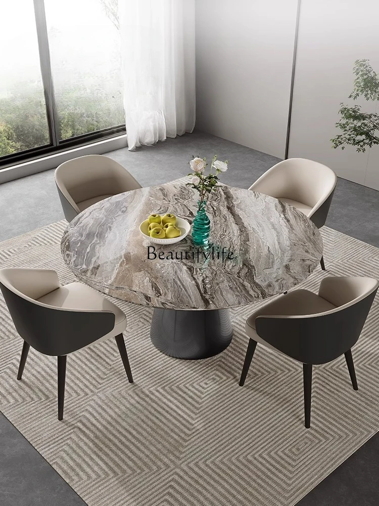

04*Italian minimalist luxury stone round dining table light luxury modern simple high-end