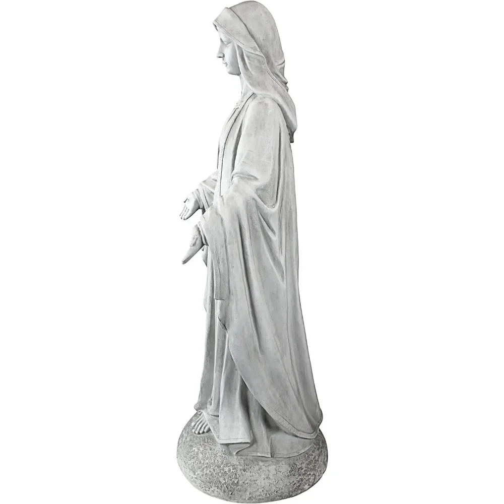 Madonna of Notre Dame Religious Garden Decor Statue, 13 Inches Wide, 13 Inches Deep, 36 Inches High, Antique Stone