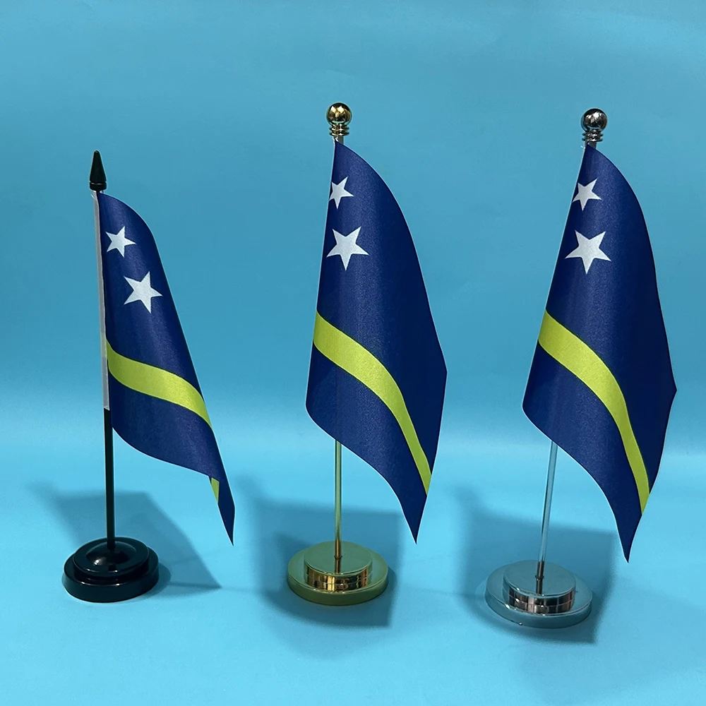 (SKY FLAG)Office Desk Flag Of Curacao flag 14x21cm polyester Curacao National banner Desk Ornaments Flags