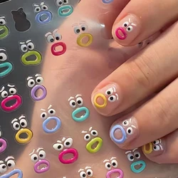 1PCS Summer Eyes 3D Jelly Nail Stickers Sausage Mouth Big Lips Smile Expression Design Self Adhesive Nail Art Stickers