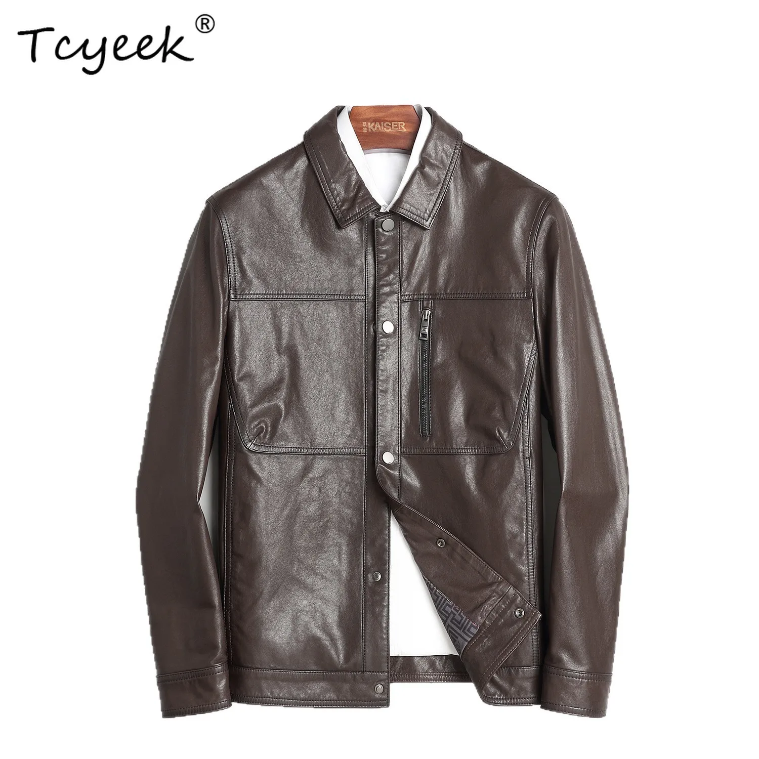 

Tcyeek Real Sheepskin Genuine Leather Jacket Men Spring Autumn Clothes Business Casual Mens Coats Trendy Jaqueta De Couro 2025