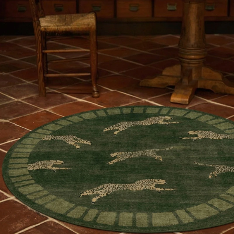 Alfombra Redonda con Estampado de Leopardo para Decoración de Dormitorio, Alfombra Suave y Esponjosa para el Hogar, Alfombra de Salón de Felpa Gruesa, Alfombras de Estilo Retro para Sala de Estar