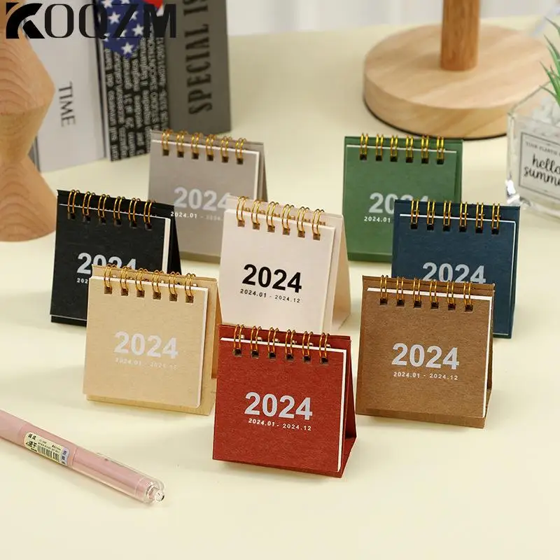 Refreshing Simple Solid Color 2024 Mini Portable Desktop Paper Calendar Creative Table Coil Calendar Office Desk Decoration