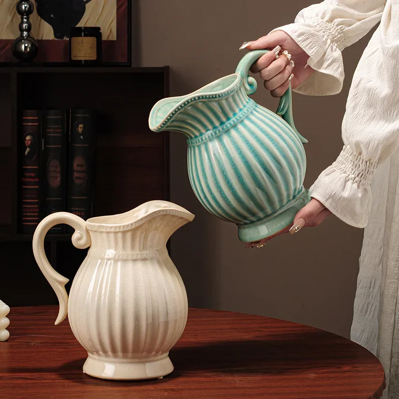 Chinese-style Retro Ceramic Vase Water Kettle Glaze Cracking Floral Arrangement Flower Vase Terrarium Home Decoration
