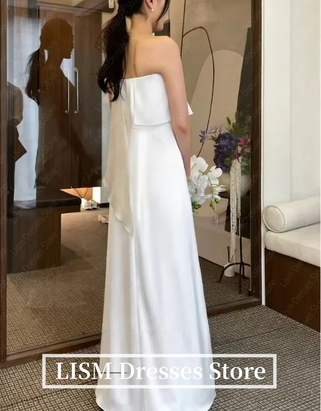 LISM Strapless Elegant Simple Korean Wedding Dresses Customized Floor-Length Reception Gown A Line Self-Wedding Snap Dresses