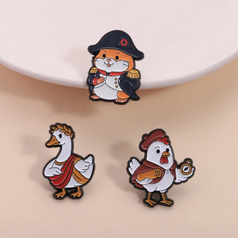 Funny History Animal Ename Pins Cute Explorer Chick Officer Hamster Ancient Rome Toga Goose Brooches Lapel Badge Jewelry Gifts