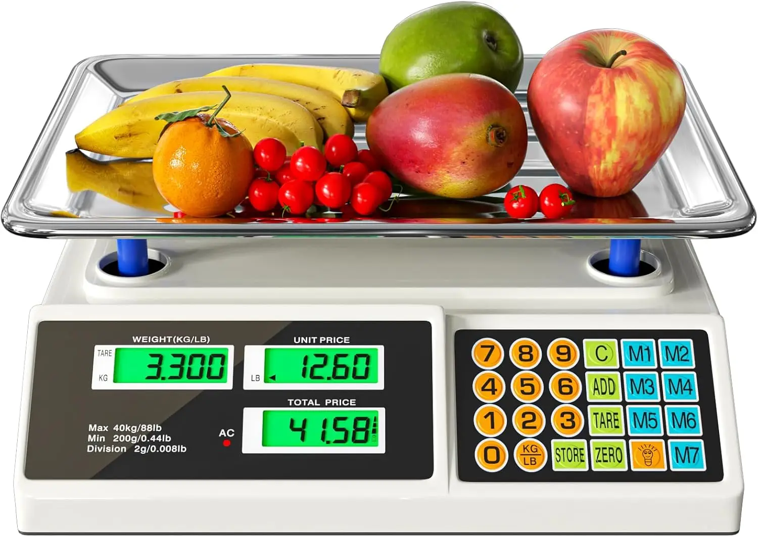 

40kg/88lb Digital Price Computing Scale with LCD Display, Stainless Steel Platform for Commercial Use