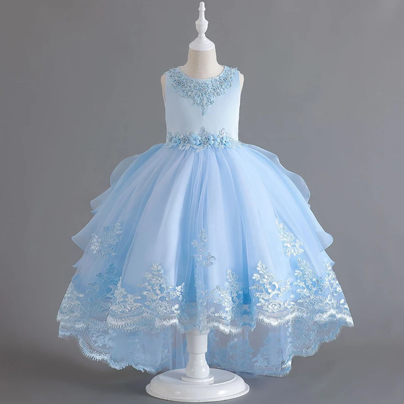 Formal Flower Bridesmaid Princess Dress For Girls Children Costumes Trailing Party Dresses Girls Dress Beaded Wedding Gown 3-10Y