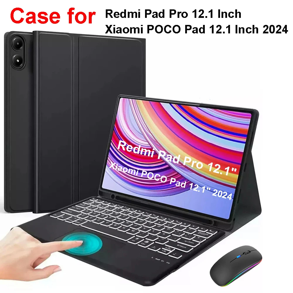 

Case for Redmi Pad Pro 12.1 Inch,Bluetooth Keyboard cover for Xiaomi POCO Pad 12.1 Inch 2024
