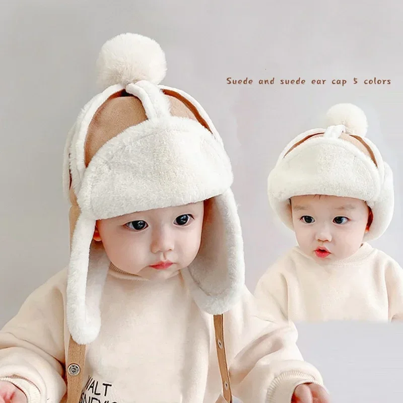 Fur Baby Hat for Girls Boys Plush Lining Winter Hat for Kids Cap with Earflap Skiing Windproof Baby Bonnet Infant Beanie 1-4Y