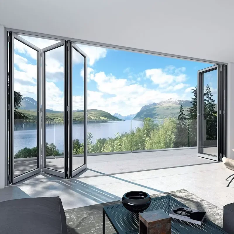 2026for Household Passage Tempered Glass Folding Door Silent Start High Quality Manual Accordion Folding Doors Durable Stacking