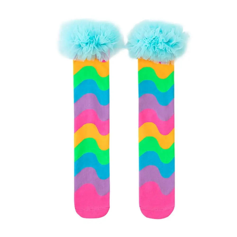 Nuovi calzini al ginocchio in cartone animato senza tacco Calzini lunghi traspiranti Calzini da ballo color arcobaleno