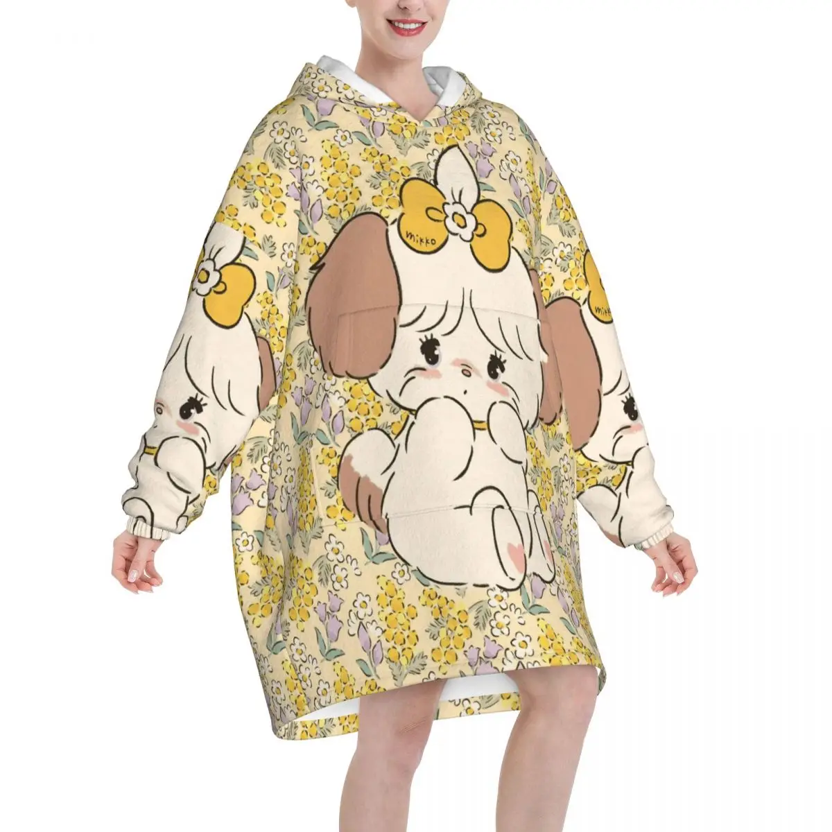 Pink Cartoon Mikko Mousse Blanket Hoodie Oversized Wearable Sweatshirt Blanket Warm Gifts for Women Girls Girlfriend