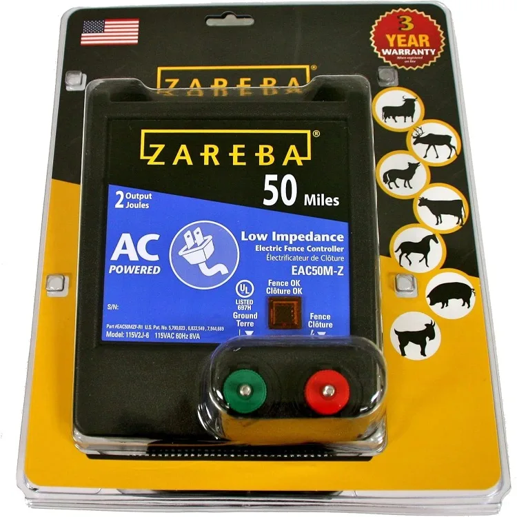 EAC50M-Z AC-Powered Low-Impendence Electric Fence Charger, Contain Animals and Keep Out Predators