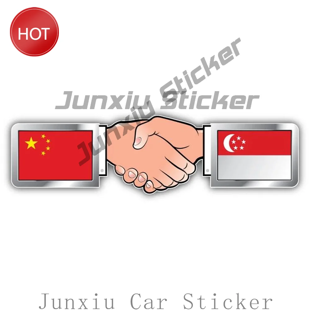China Singapore Hand Shaking Flags PVC Sticker For Vehicle Window And Travel Case Personal Accessories Decoration Decal