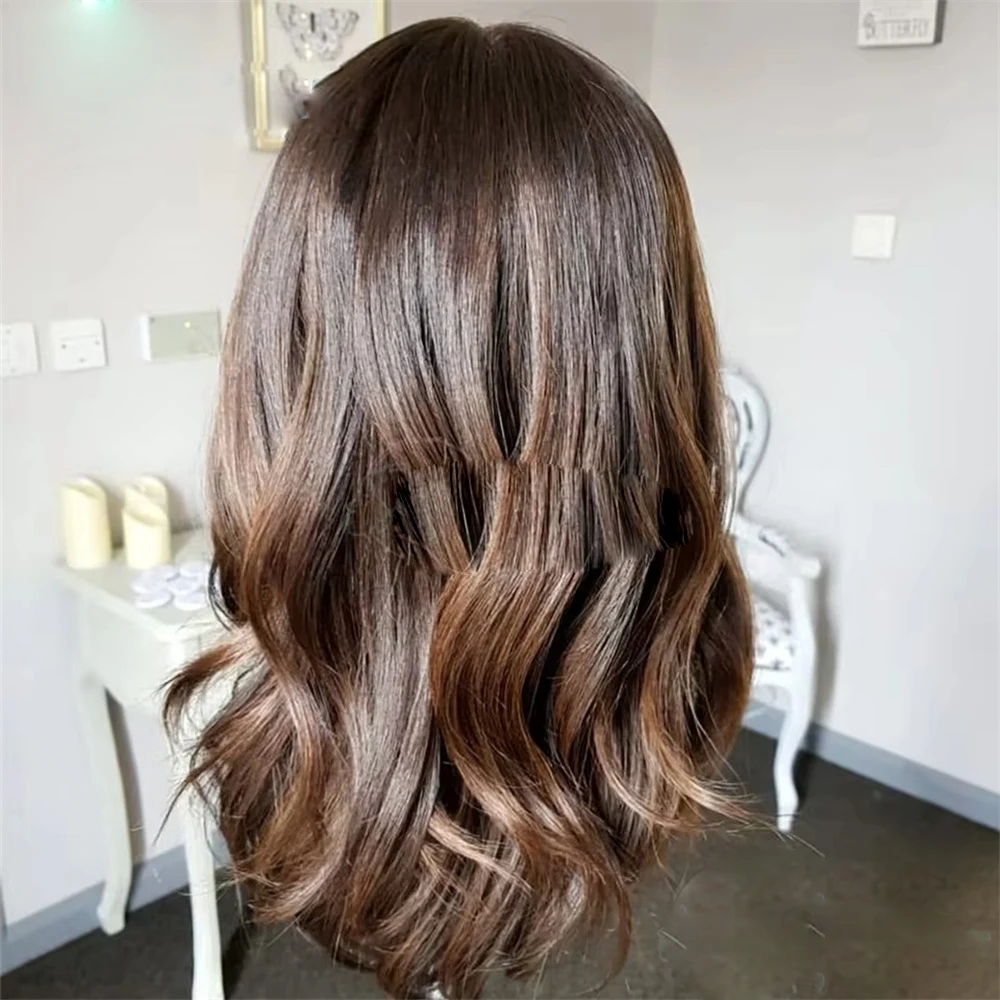 Glueless Long 26Inch Highlight Brown Natural Wave 5x5 Silk Base Jewish Human Hair Wig Baby Hair HD Lace European Hair Preplucked