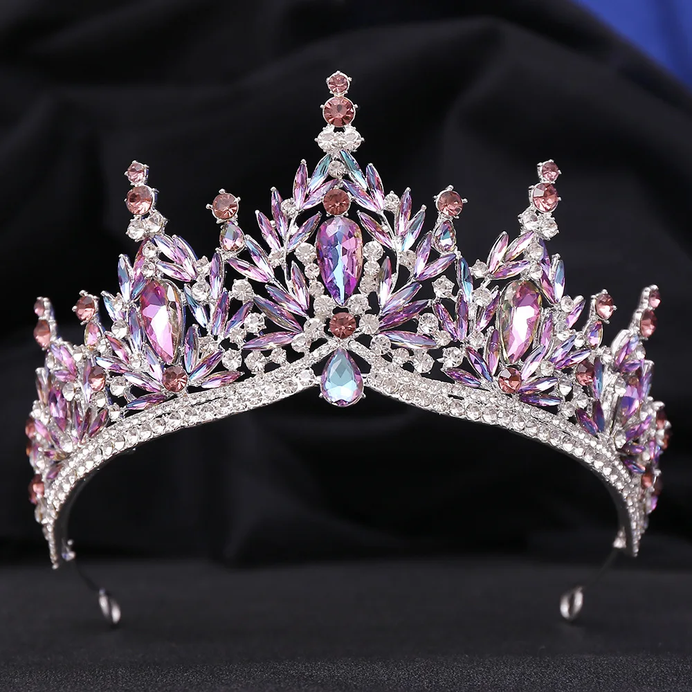 Tiara de cristal con forma de gota de agua grande de lujo barroco, 12 colores, para mujeres, boda, niñas, fiesta de cumpleaños, corona elegante, accesorios para el cabello