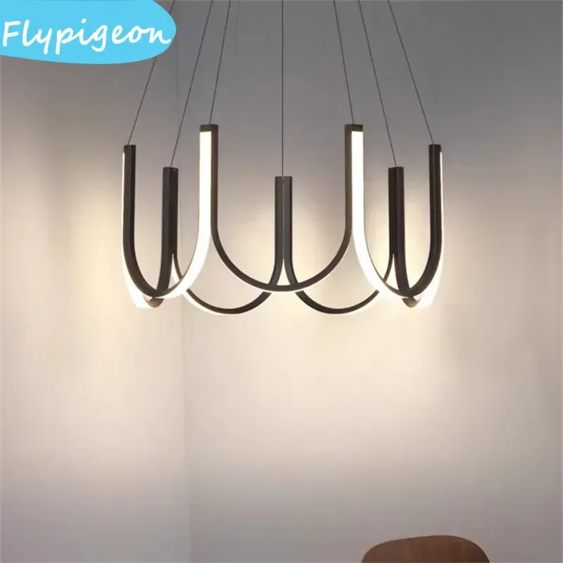 Bauhaus Linear Chandelier LED Minimalist Arch Light for Luxury Bedroom Living Room Home Decor Lighting Luminaire Pendant Light