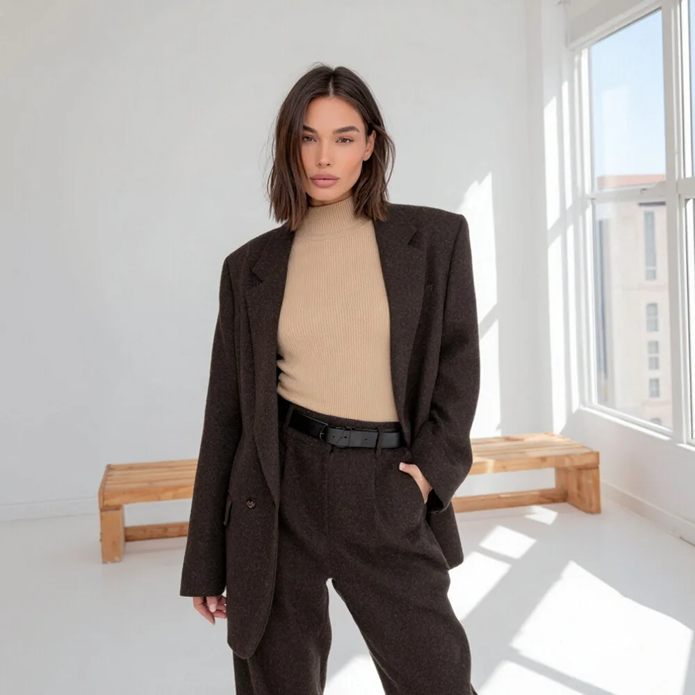 

Весенне-осенний женский костюм с длинными рукавами и прямым вырезом, элегантное профессиональное офисное платье