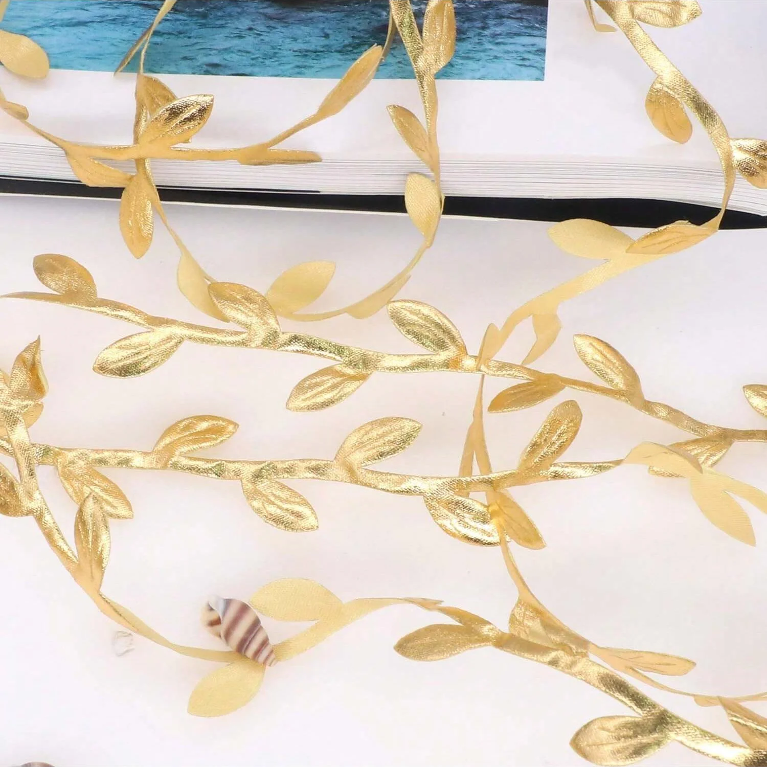 33 Ft Gold Leaves Leaf Ribbon, Vine Leaves Ribbon Trim Perfect Decoration for DIY Craft,Garland,Party, Wedding,Christmas