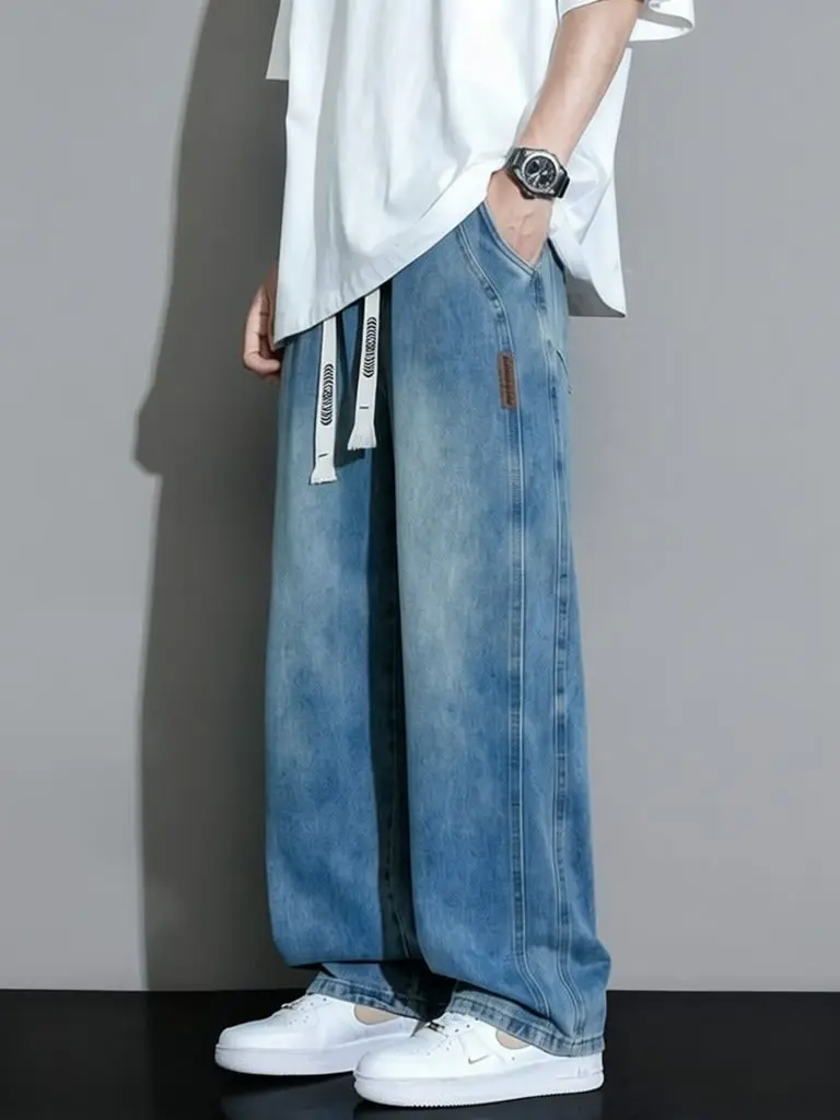 y2k Baggy Men Trousers Jeans Pants Elastic Waist Denim Pants Summer Jeans Casual Trousers