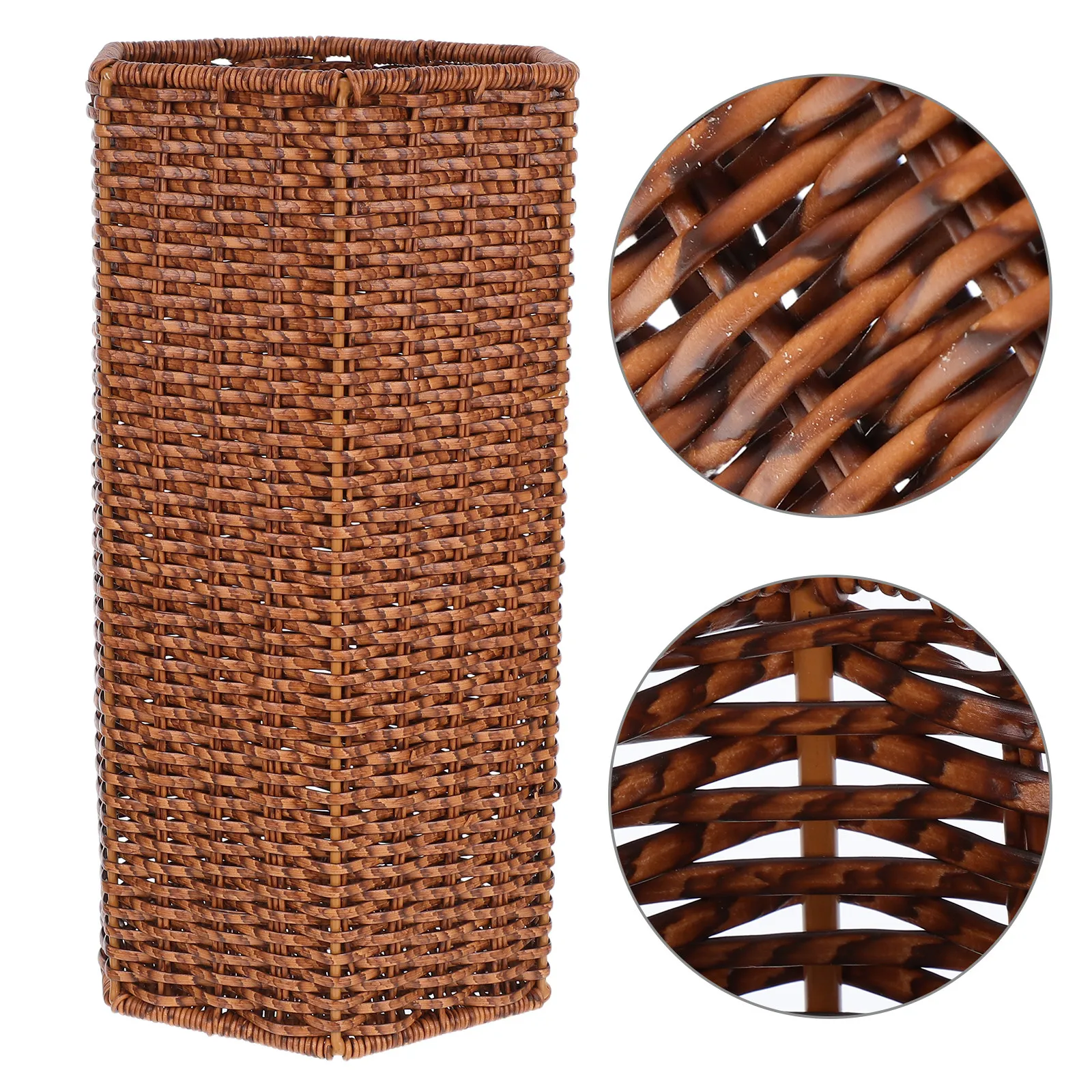 Immagine 5: Portaombrelli in Plastica con Design in Rattan Intrecciato, Organizzatore per Ingresso Interno, Portaombrelli per Hotel e Uffici
