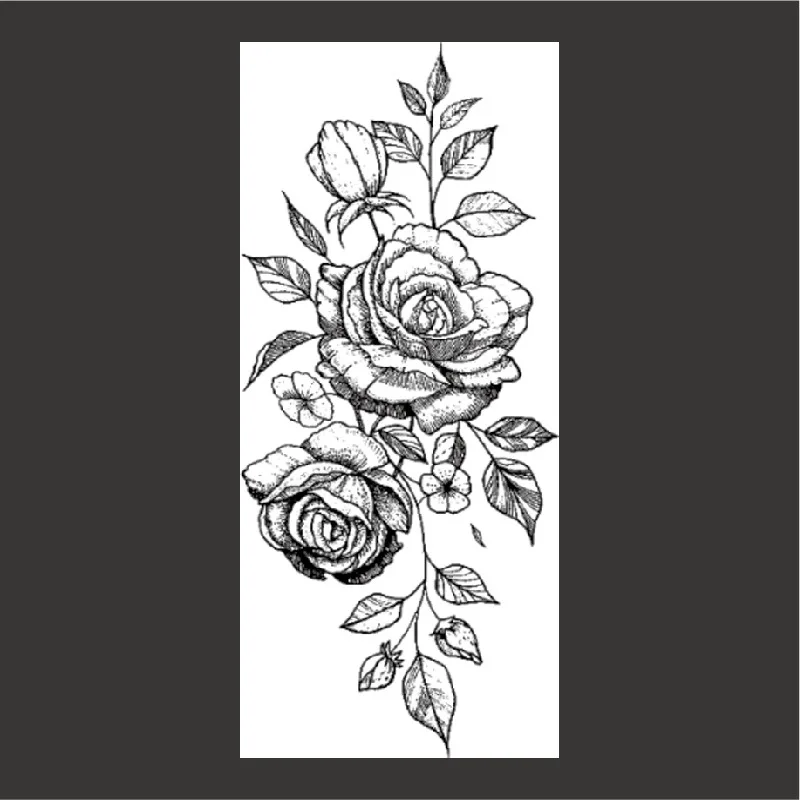 Waterproof Temporary Tattoos Unique Elegant Black and White Sketch Flower Temporary Tattoos - Easy Application and Long-lasting