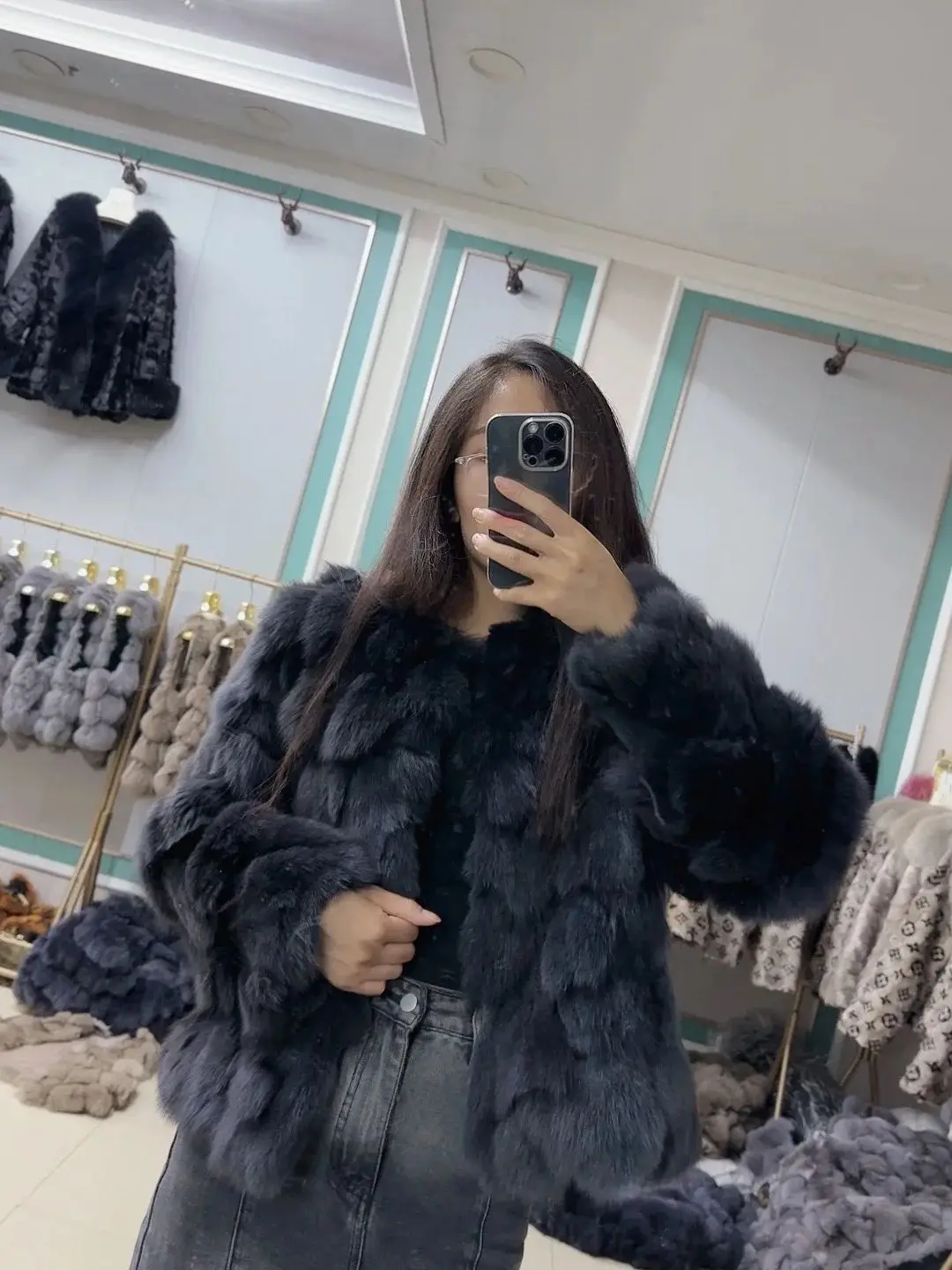 50CM Natural Real Fox Fur CoatWomen Winter natural fur Vest Jacket Fashion silm Outwear Real Fox Fur Vest Coat Fox