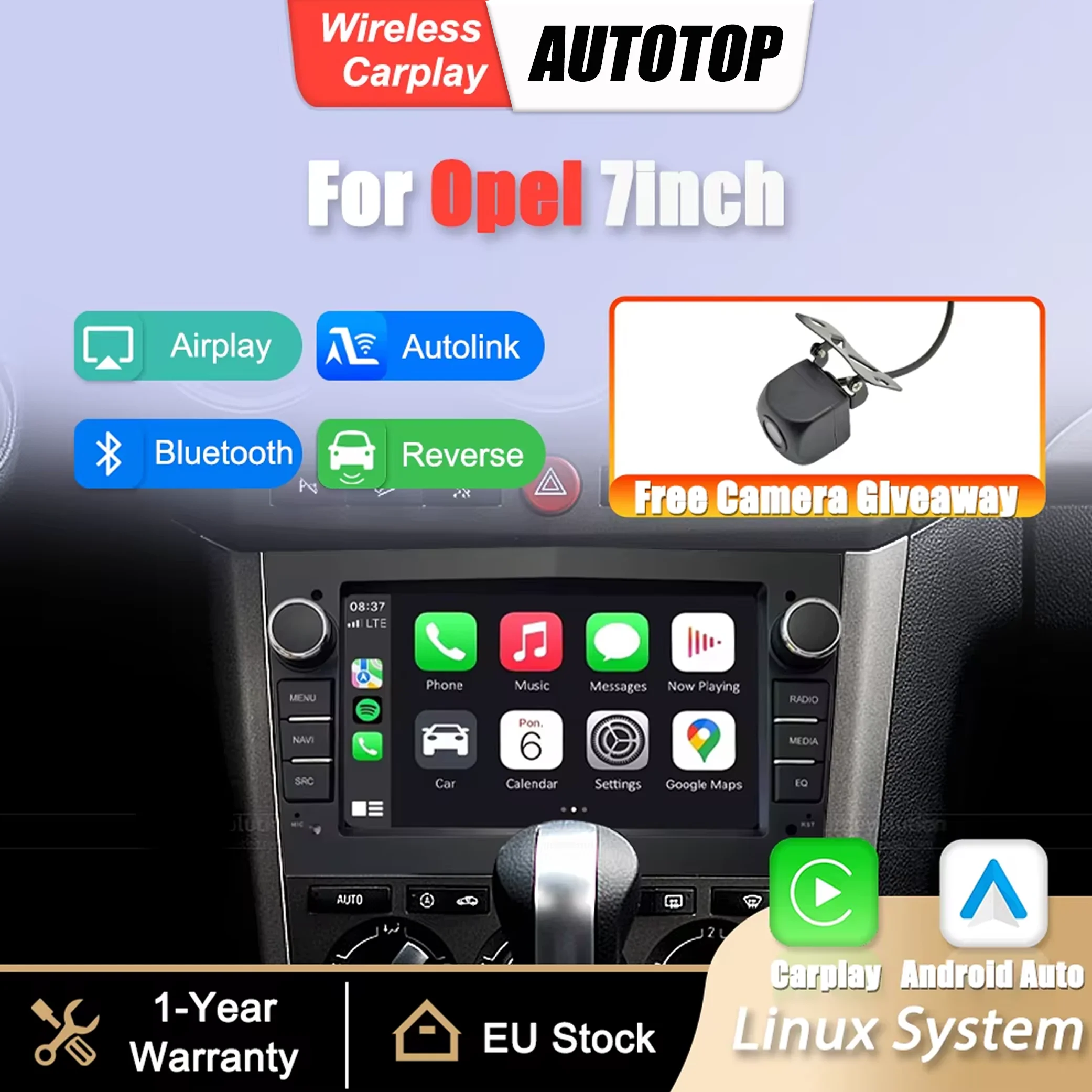 7-colski brezžični CarPlay avtoradio za Opel