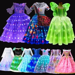 Disney Girls Evening Party Girls LED Lights Frozen Elsa Anna Princess Ariel Dress Coslplay Encanto Halloween Luminous Prom Gowns