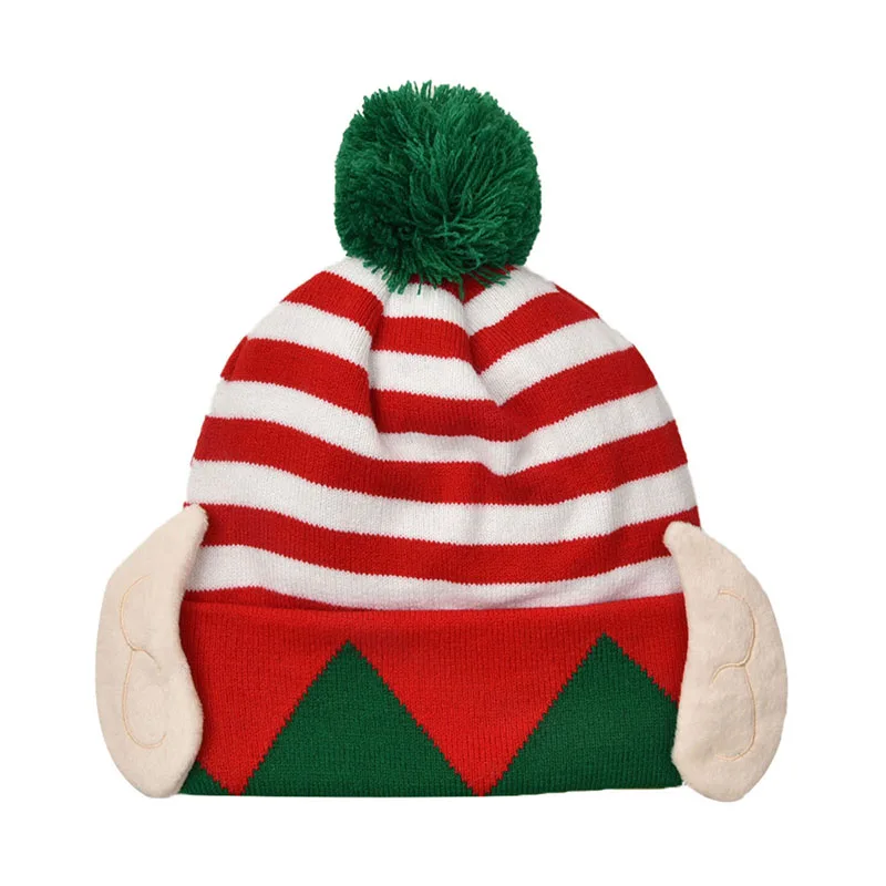 New Fashion Women Christmas Hat Warm Woolen Hat Premium Knitted Hat Striped Elf Hat With Bobble Hot Sale