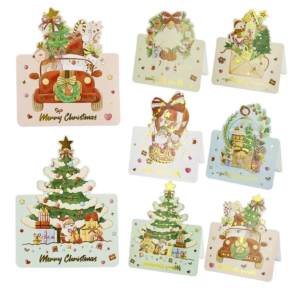 20/10/5/1Pcs Christmas Greeting Cards Foldable Postcards New Year Party Bronzing Winter Gifts Cards Home Envelope Decorations