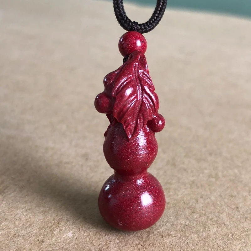 Natural raw ore cinnabar gourd pendant men's and women's necklace Ping An child carries good luck Fu Lu pendant