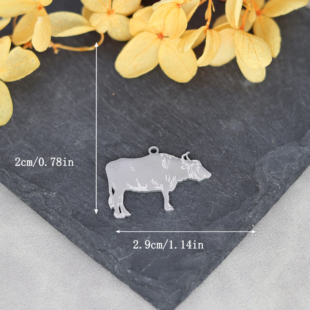 2pcs Bison Buffalo Cow Bull Charm Pendant For Necklace Bracelets Jewelry Crafts Making Handmade Stainless Steel Charm