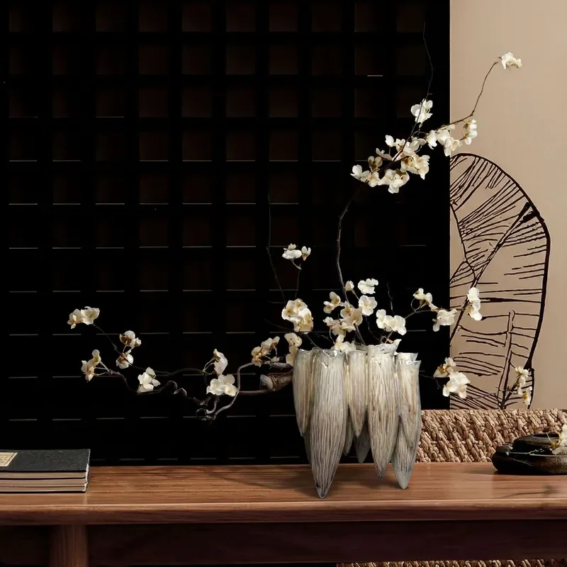 Modern simple handmade ceramic vase ornament, new Chinese living room entrance decorative flower ware, creative home soft